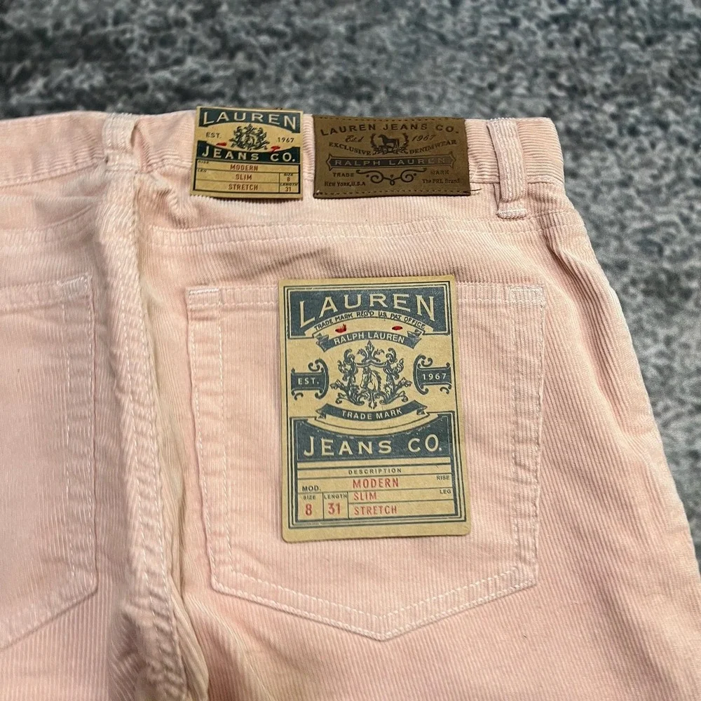NWT Lauren Ralph Lauren Modern Slim Stretch Pants Womens 8 (32x31) Pink Corduroy